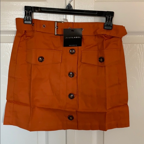 NWT JLUXLABEL Orange Archer Button Up Mini Skirt - Picture 3 of 10